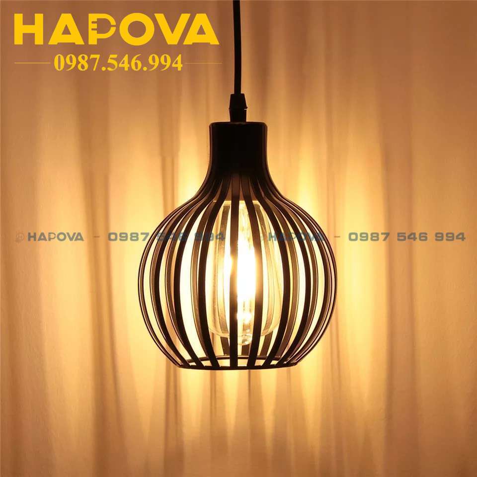 Đèn thả trần đèn thả trang trí lồng Chim HAPOVA ERICA 6870/1 màu Đen cỡ 230mm + Tặng kèm bóng led AS Vàng
